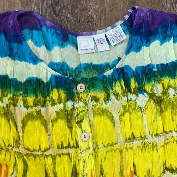 Tie-Dye Button-Front Short-Sleeve Tunic Top 1X Roamans 100% Cotton Multi-Color - Picture 2 of 6